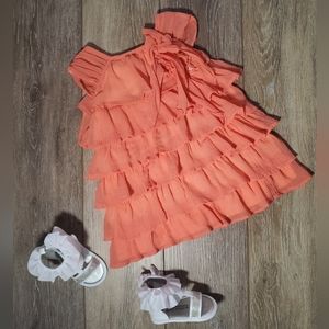First Impressions girl's boho coral ruffle sleeveless dress Size 12 months